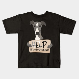 Funny dog design for Greyhound dads; Help, he's not my real dad Kids T-Shirt